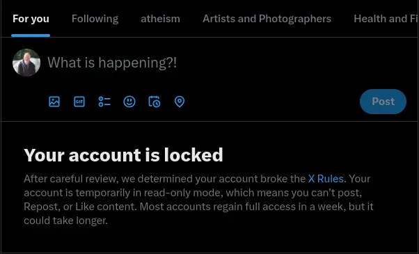 Twitter - Locked account notice